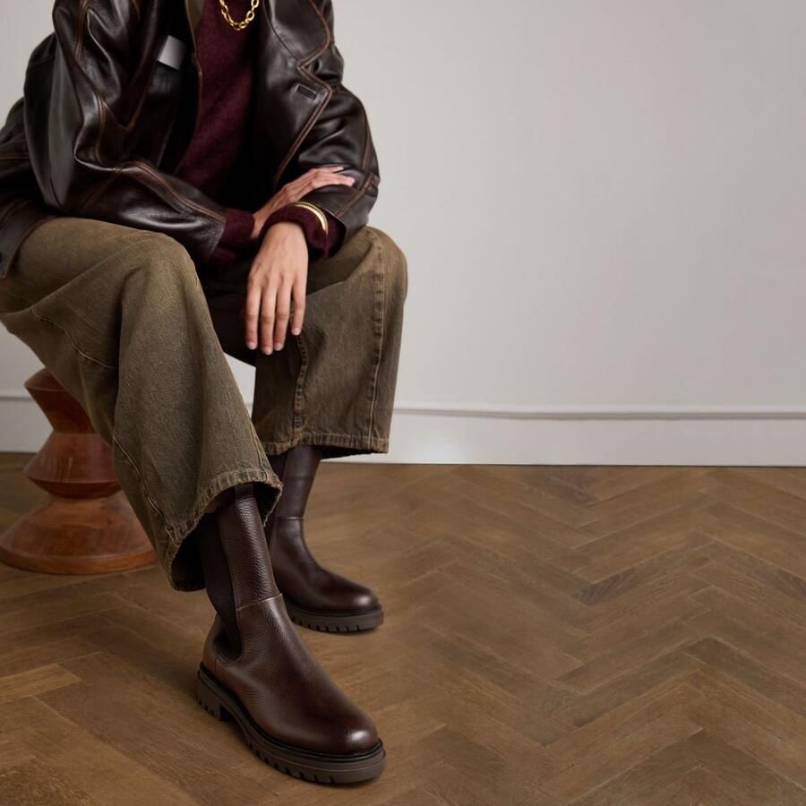Manfield Dames Bruine leren chelsea boots