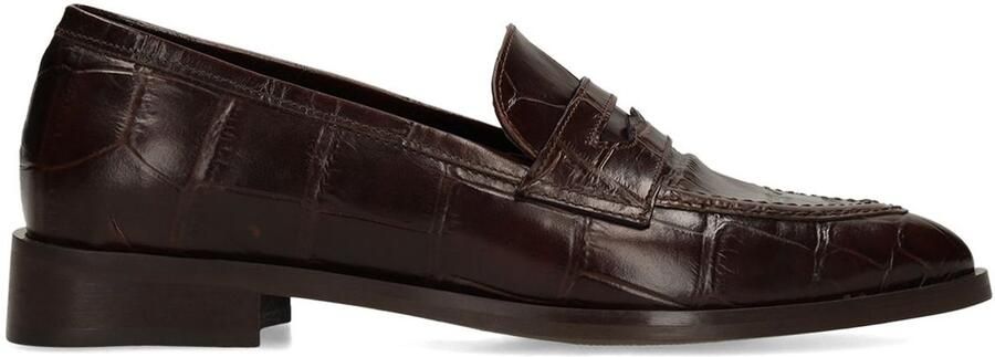 Manfield Dames Bruine leren croco loafers