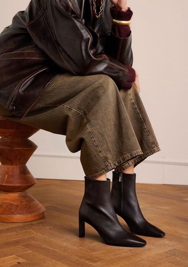 Manfield Dames Bruine leren enkellaarsjes met hak - Foto 2