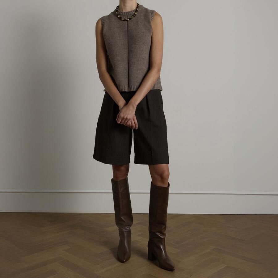 Manfield Dames Bruine leren hoge laarzen met hak