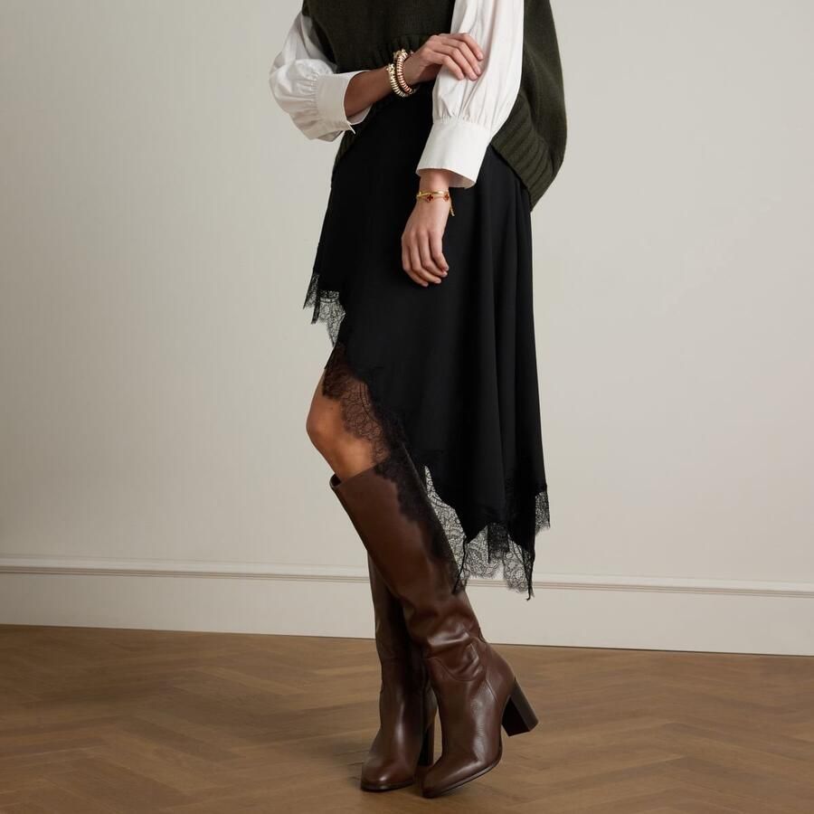 Manfield Dames Bruine leren hoge laarzen met hak