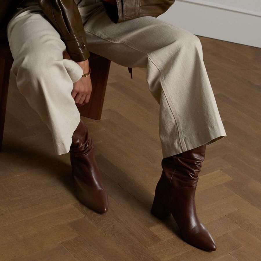 Manfield Dames Bruine leren laarzen met hak - Foto 2