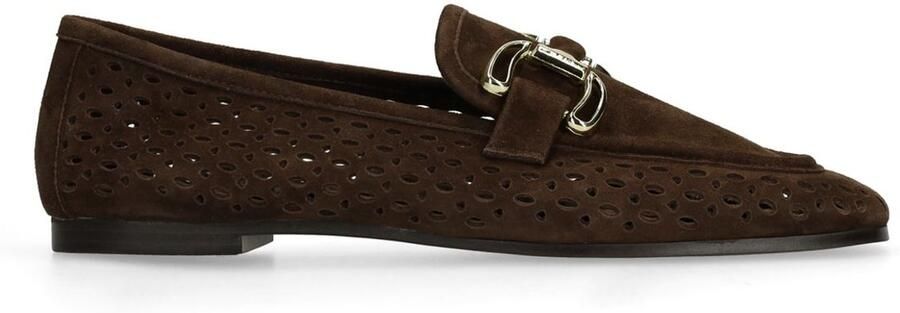 Manfield Dames Bruine leren loafers met gouden chain