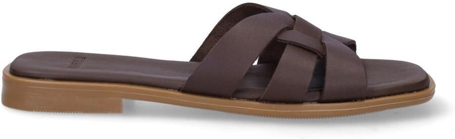 Manfield Dames Bruine leren slippers - Foto 3
