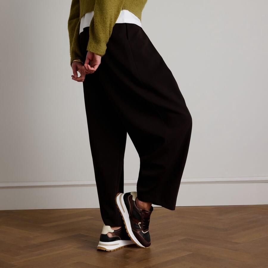 Manfield Dames Bruine leren sneakers met metallic details