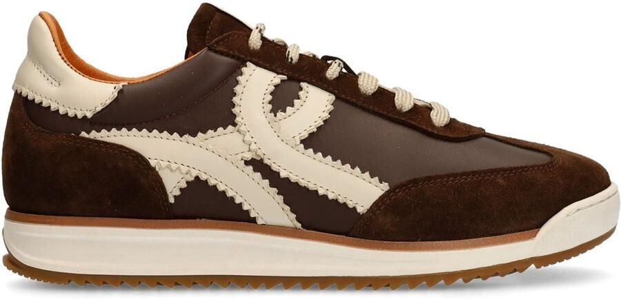 Manfield Dames Bruine leren sneakers met suède details