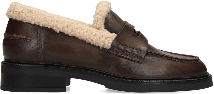 Manfield Dames Bruine leren teddy loafers