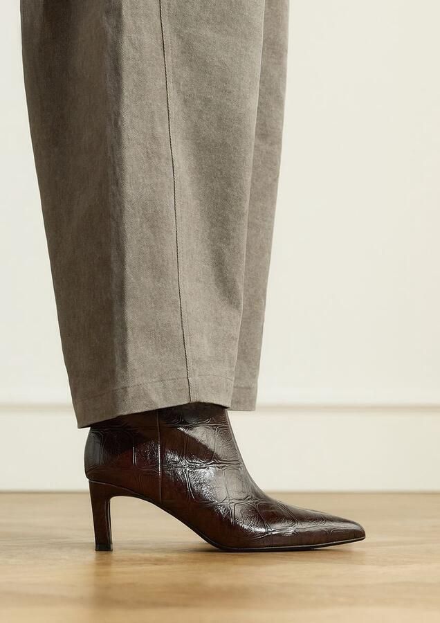 Manfield Dames Bruine leren turtle print enkellaarsjes - Foto 4