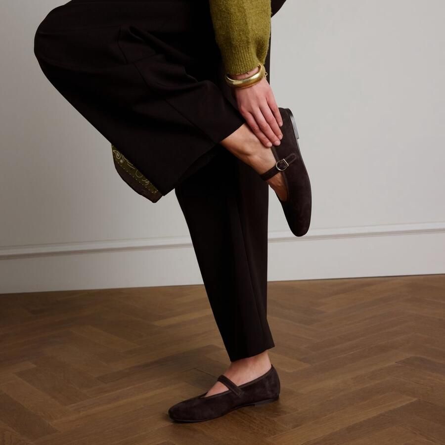 Manfield Dames Bruine suède ballerina's met gesp