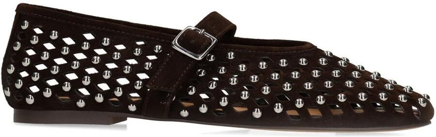 Manfield Dames Bruine suède ballerina's met studs
