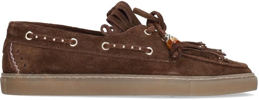 Manfield Dames Bruine suède boatloafers met franjes