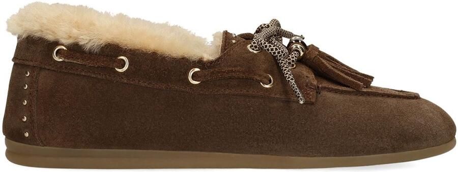 Manfield Dames Bruine leren bootschoenen met bontvoering