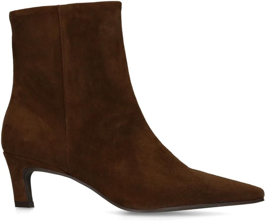 Manfield Dames Bruine suède enkellaarsjes met hak