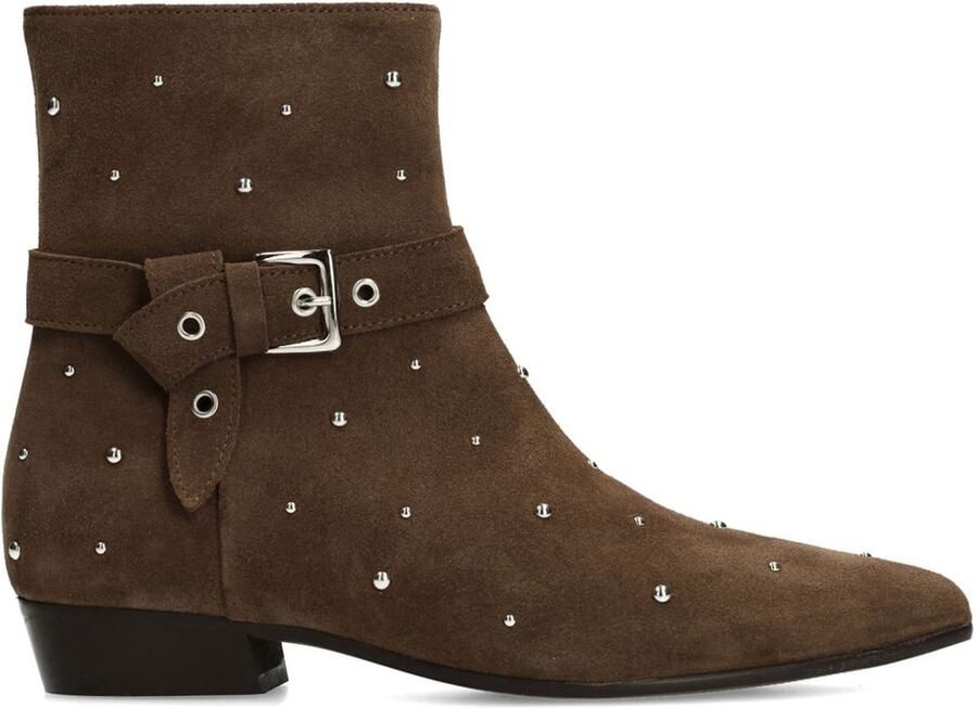 Manfield Dames Bruine suède enkellaarsjes met gespdetail