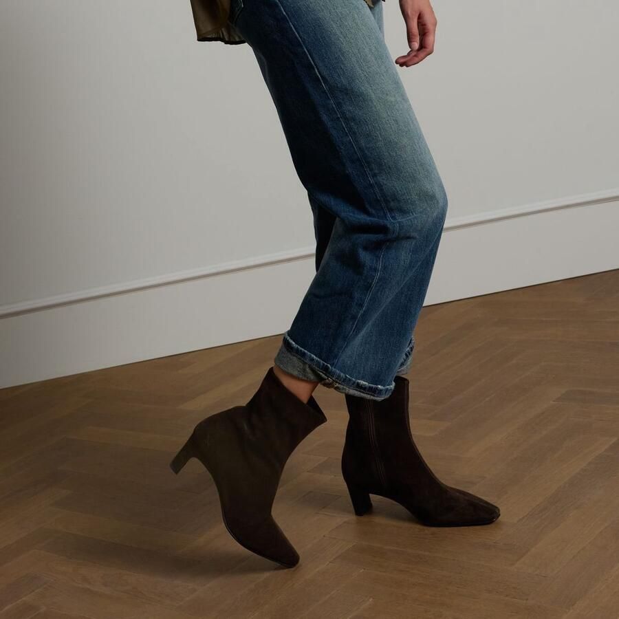 Manfield Dames Bruine suède enkellaarsjes met hak - Foto 2