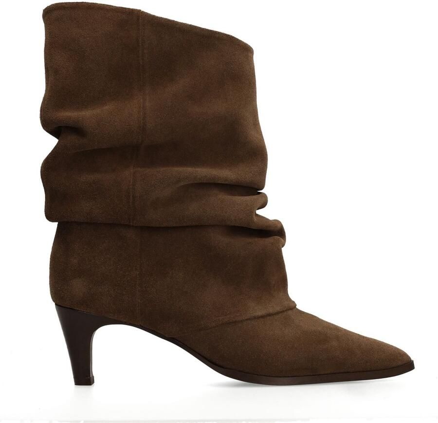 Manfield Dames Bruine suède enkellaarsjes met hak