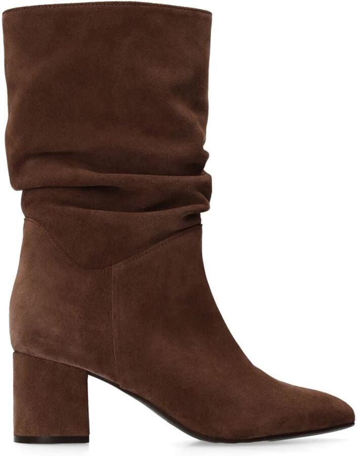 Manfield Dames Bruine suède enkellaarsjes met hak