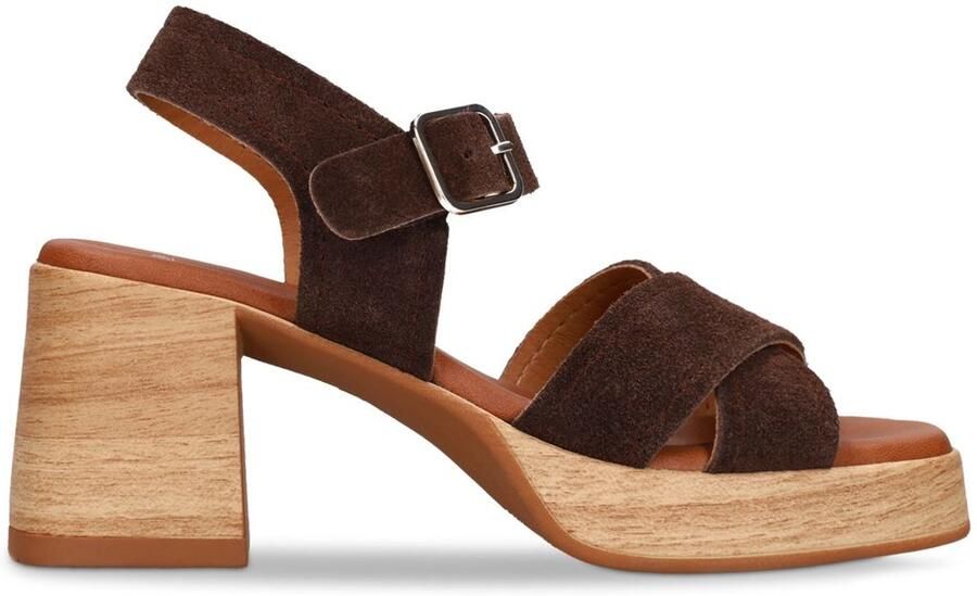 Manfield Dames Bruine suède sandalen met blokhak