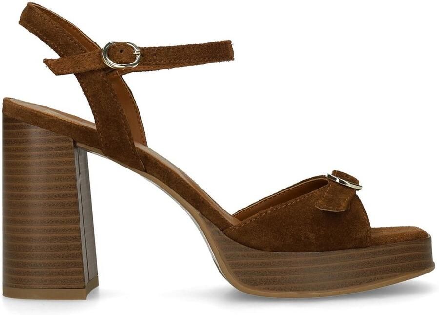 Manfield Dames Bruine suède sandalen met hak