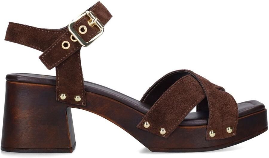 Manfield Dames Bruine suède sandalen met hak