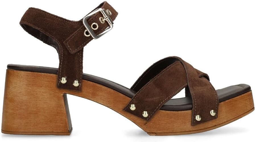 Manfield Dames Bruine suède sandalen met hak
