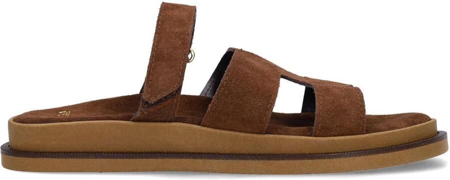 Manfield Dames Bruine suède slippers met bandje
