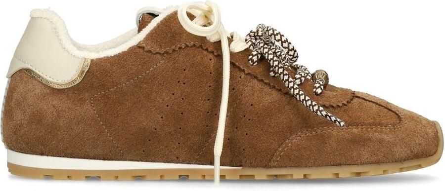 Manfield Dames Bruine suède sneakers met dubbele vetersluiting