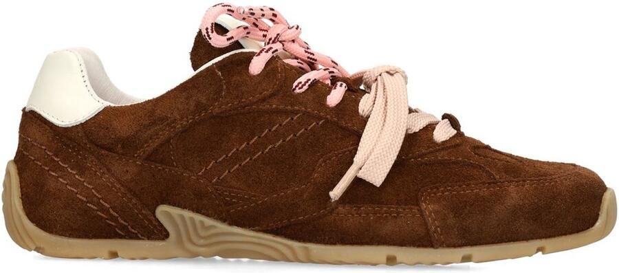 Manfield Dames Bruine suède sneakers met dubbele vetersluiting