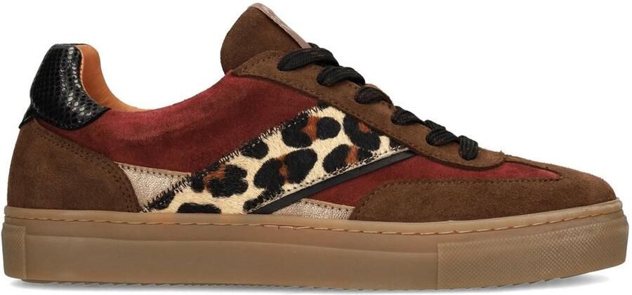 Manfield Dames Bruine suède sneakers met leopard details