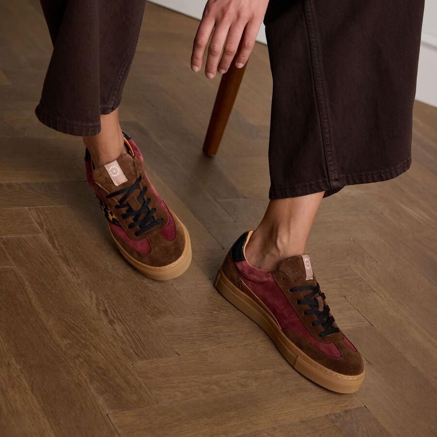 Manfield Dames Bruine suède sneakers met leopard details