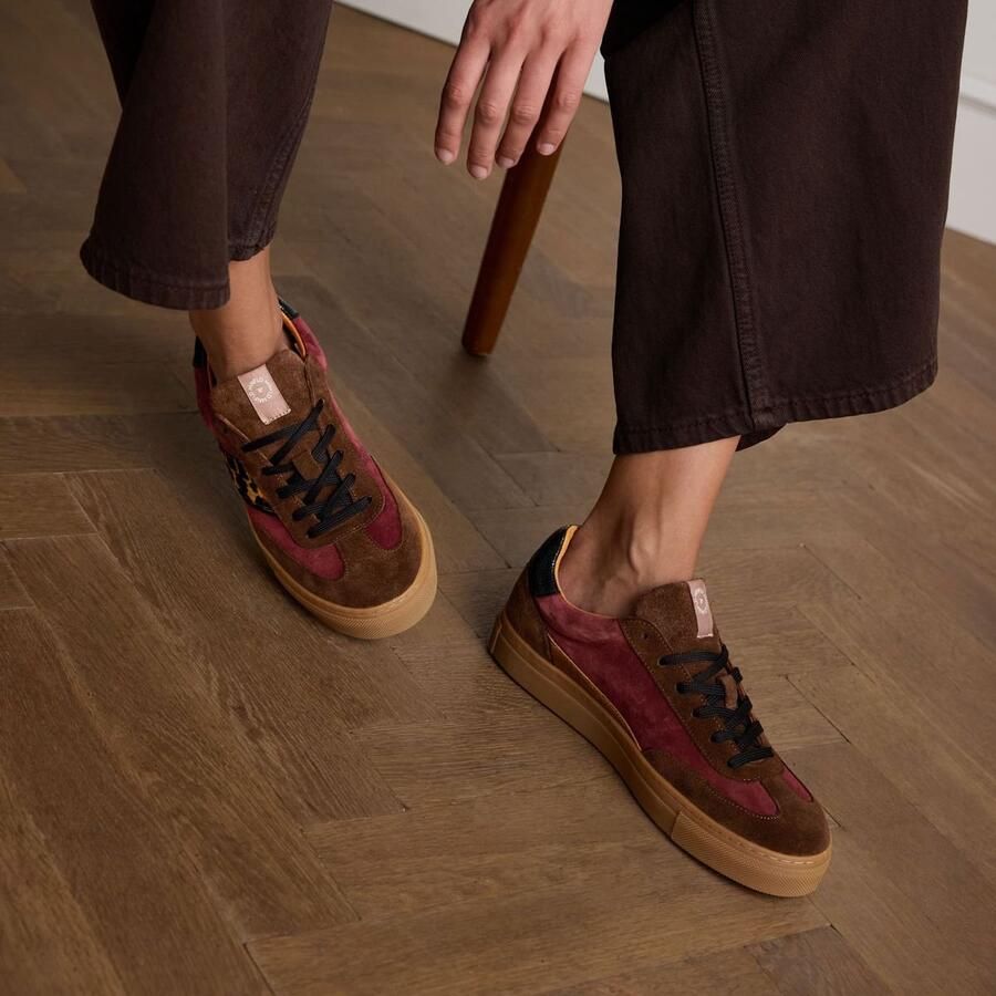 Manfield Dames Bruine suède sneakers met leopard details