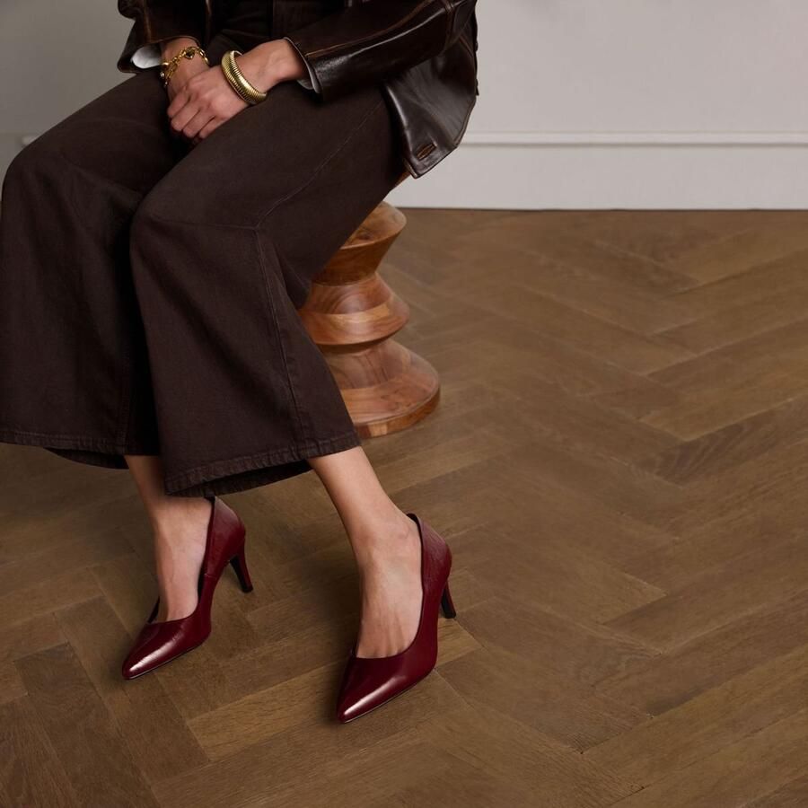 Manfield Dames Burgundy lakleren pumps