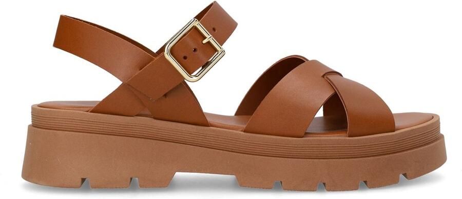 Manfield chunky leren sandalen cognac