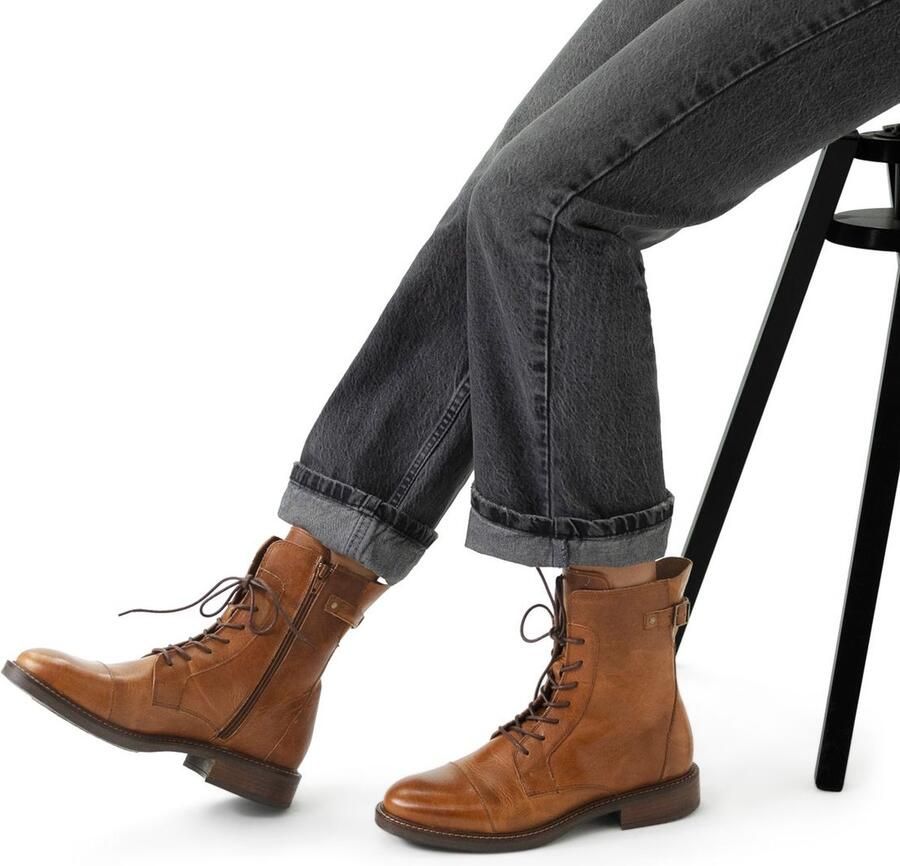 Manfield Dames Cognac leren veterboots - Foto 2