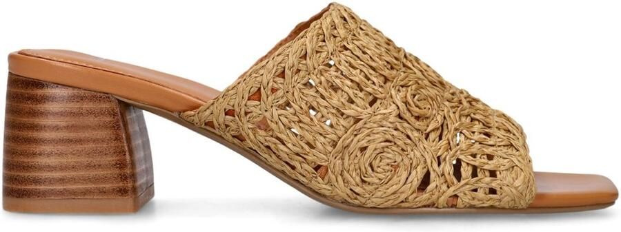 Manfield Dames Cognac raffia sandalen met hak