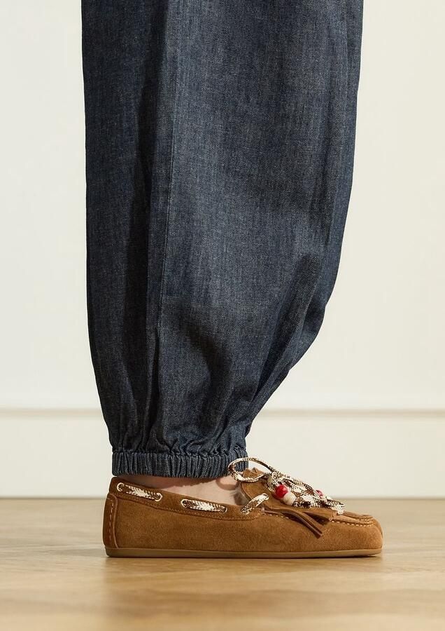 Manfield Dames Cognac suède bontloafers