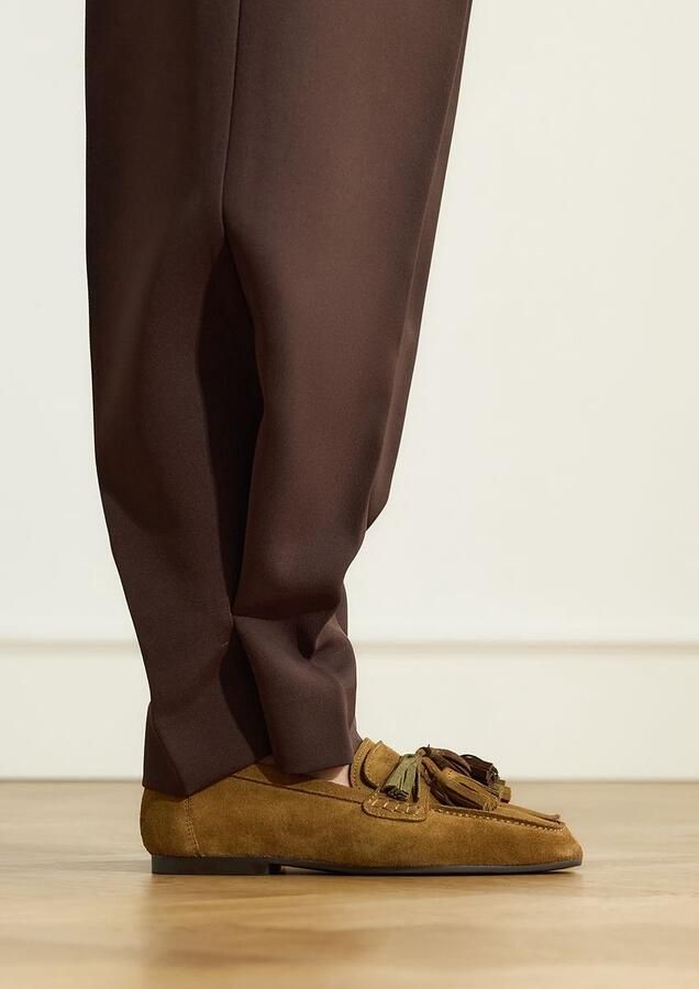 Manfield suède loafers met franjes cognac - Foto 4