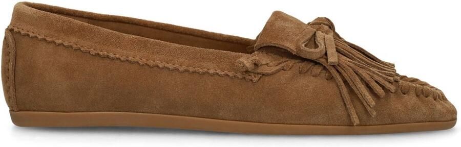 Manfield Dames Cognac suède loafers met franjes