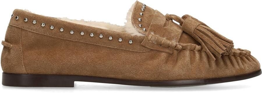 Manfield Dames Cognac suède loafers met voering - Foto 4