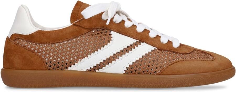 Manfield Dames Cognac suède sneakers met mesh details