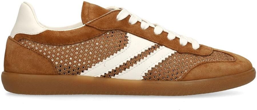 Manfield Dames Cognac suède sneakers met mesh details