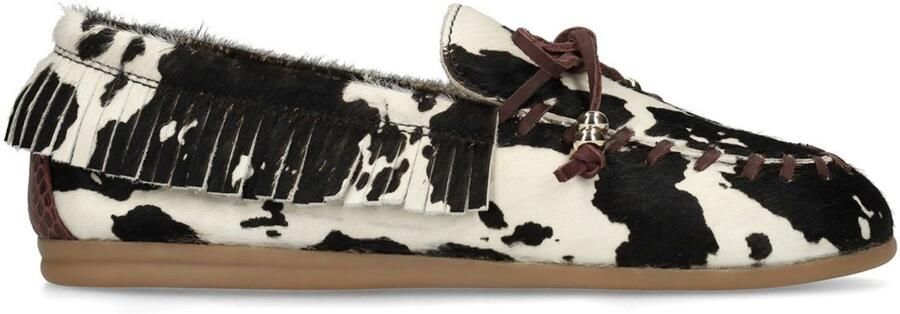Manfield leren loafers met ponyhair en koeienprint bruin ecru - Foto 4
