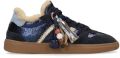 Manfield Dames Donkerblauwe leren sneakers met suède details - Blauw