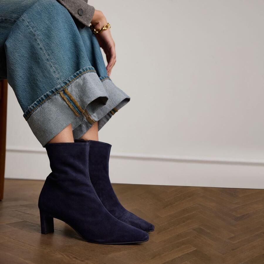 Manfield Dames Donkerblauwe suède enkellaarsjes met hak - Foto 2