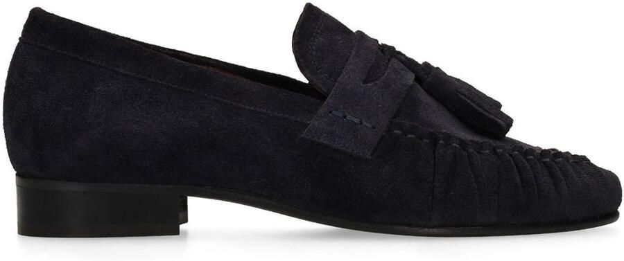 Manfield Dames Donkerblauwe suède loafers met kwastjes