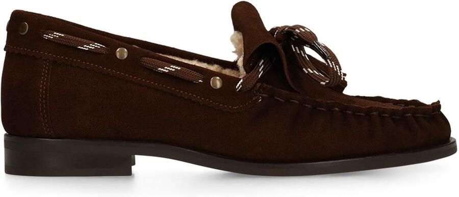 Manfield Dames Donkerbruine gevoerde suède loafers