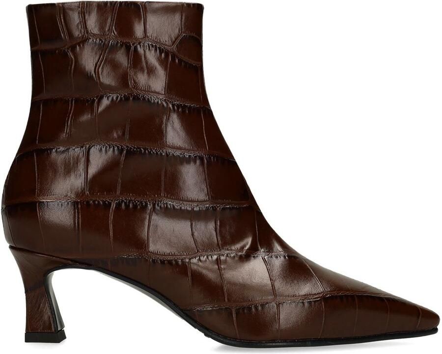 Manfield Dames Donkerbruine leren croco enkellaarsjes met hak - Foto 3