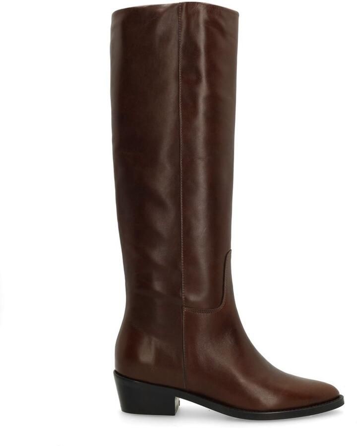 Manfield Dames Donkerbruine leren hoge laarzen