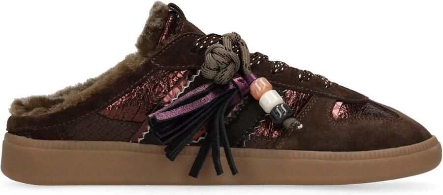 Manfield Dames Donkerbruine leren instap sneakers met voering
