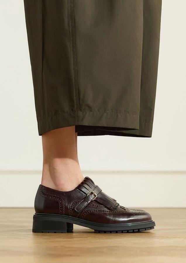 Manfield Dames Donkerbruine leren loafers met gespsluiting